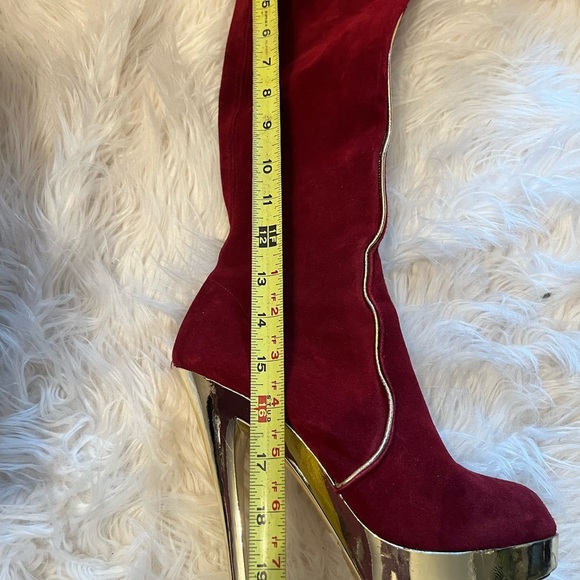 the wild pair tina 2 Burgundy and gold boots vintage 70’s 5 in heels size 38 - Picture 11 of 12